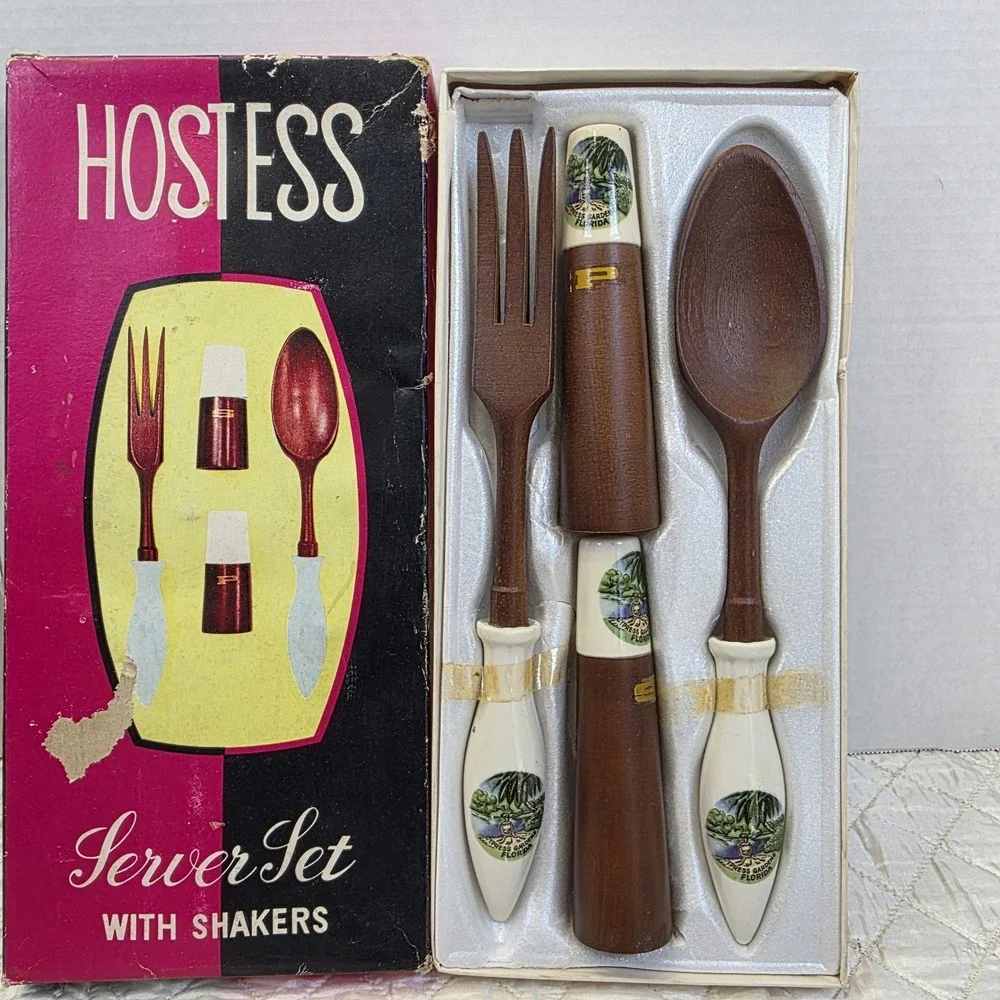 MCM Cottagecore Kitschy Florida Hostess Server Set Salt & Pepper Shakers Box